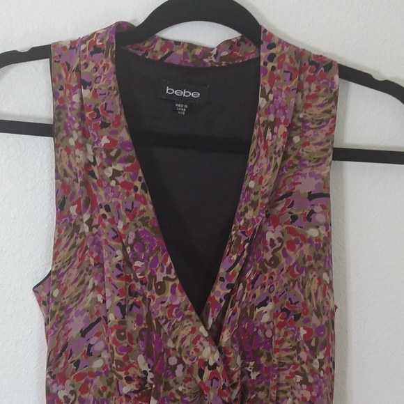 Y2K Bebe Womens Romper Jumper Sz XXS Pink Multi 100% Silk Watercolor One Piece - Picture 3 of 9